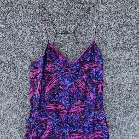 J. Crew Floral Midnight Fuchsia Purple Blue Silk Jumpsuit Strappy V-neck Size 0 - Picture 4 of 16